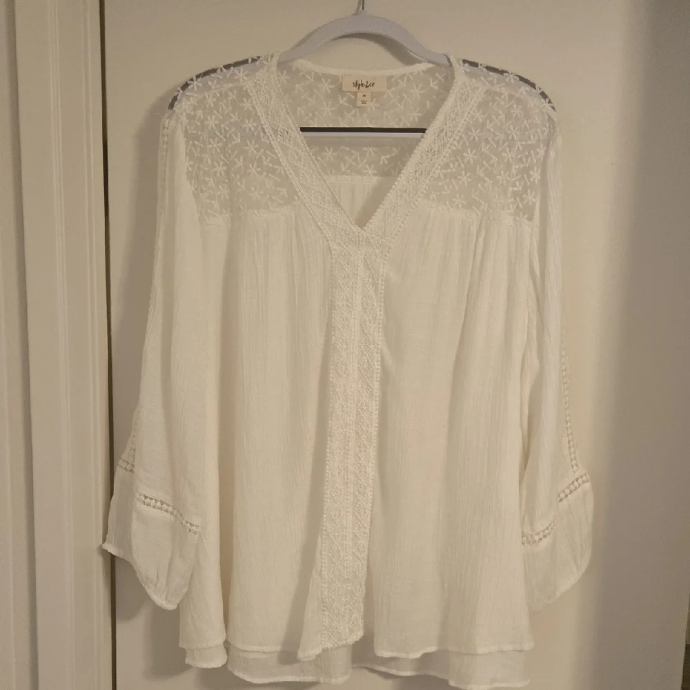 Style & Co. White Lace Accent Blouse - Picture 1 of 3